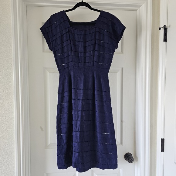 US Navy Dresses & Skirts - 1940s 1950s Vintage Navy Ladderwork Linen Fitted Pencil Dress Cap Sleeve #15